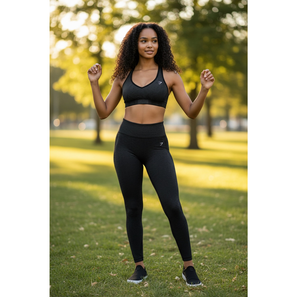 NWOT-Women's Gymshark Seamless Sports Bra Onyx Black & Grey Size S-High Support
